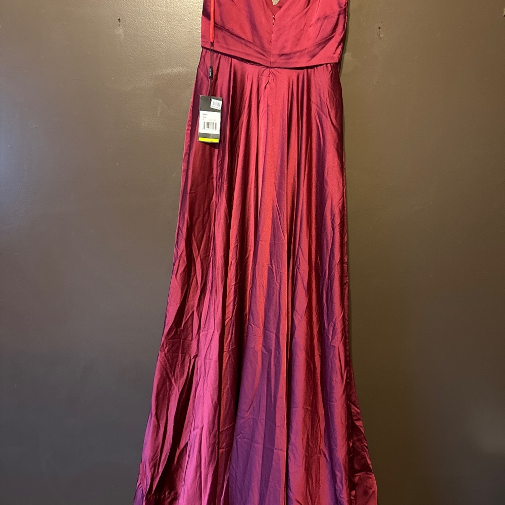 La Femme Strappy Back Satin Ballgown